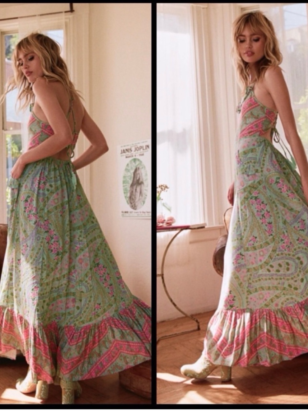 Spell & The Gypsy City Lights Strappy Maxi- Sage NWT size Medium